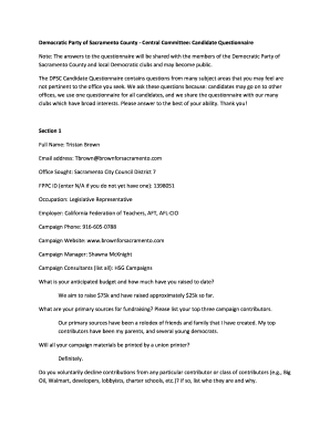 Democratic Party of Sacramento County - Central Committee: Candidate Questionnaire