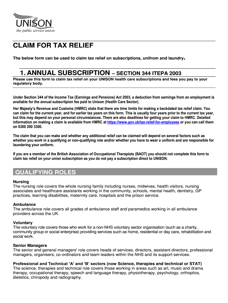 Fillable Online Claim tax relief for your job expenses Uniforms, work