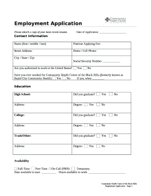 Employment Application - Community Health Center of the Black Hills