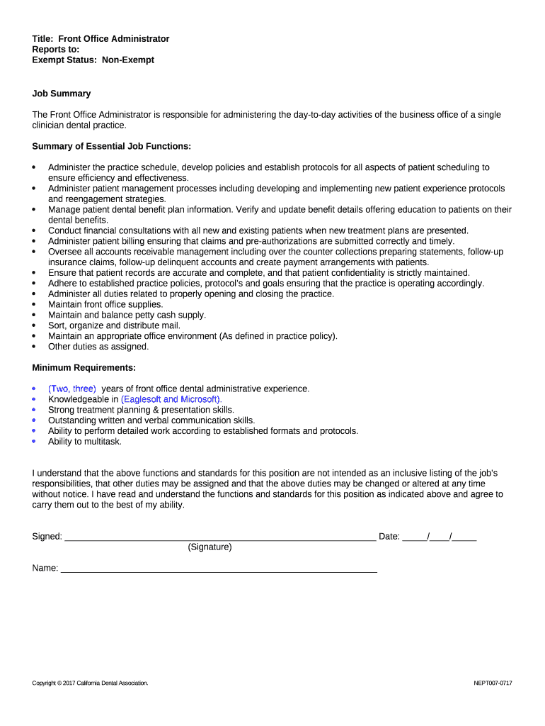 Dental Office Manager Job Description Best Job Interview Doc Template