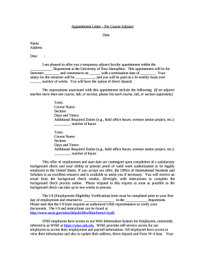 Appointment Letter Per Course Adjunct Doc Template pdfFiller Appointment Letter Per Course Adjunct Doc Template pdfFiller