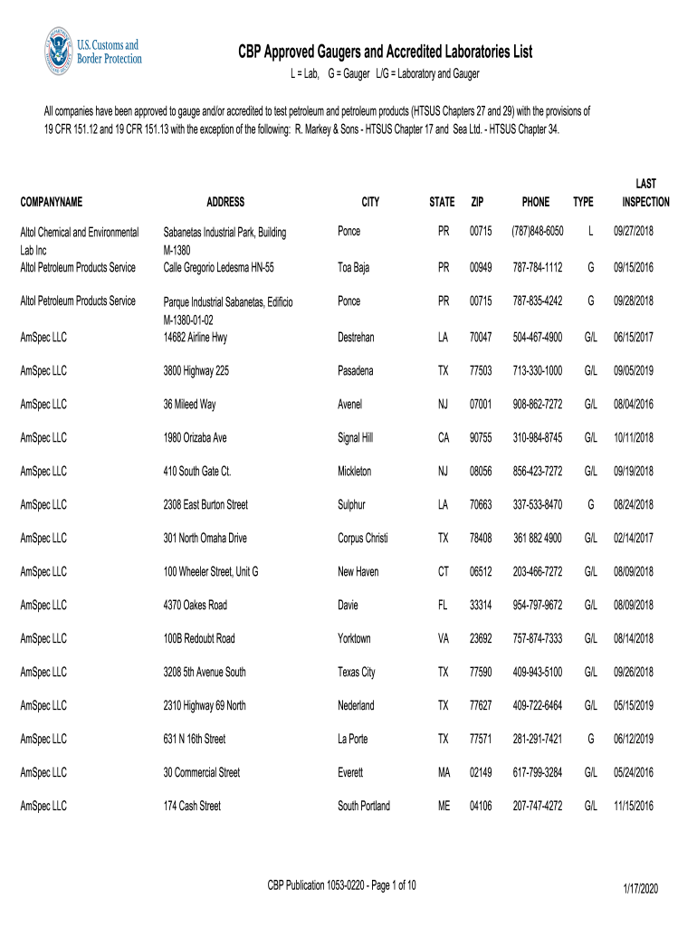 Fillable Online Get the CBP Approved Gaugers and Accredited