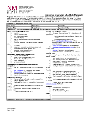 Purpose: This form is to be used to assist supervisors in determining what items may be returned and what paperwork may be processed for an exiting employee