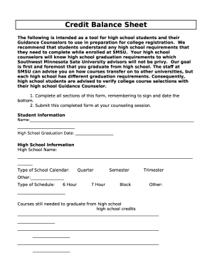 Credit Balance Sheet