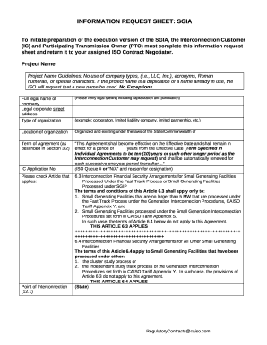 Small Generator Interconnection Agreement Information Request Sheet