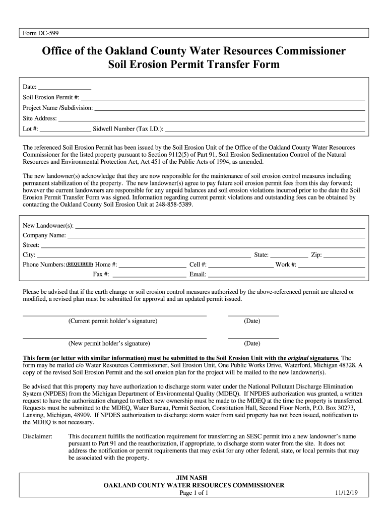 Fillable Online Soil Erosion Control Permit Classification and