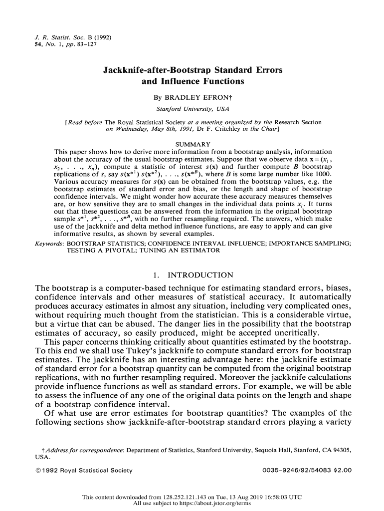 Fillable Online JackknifeAfterBootstrap Standard Errors and Influence
