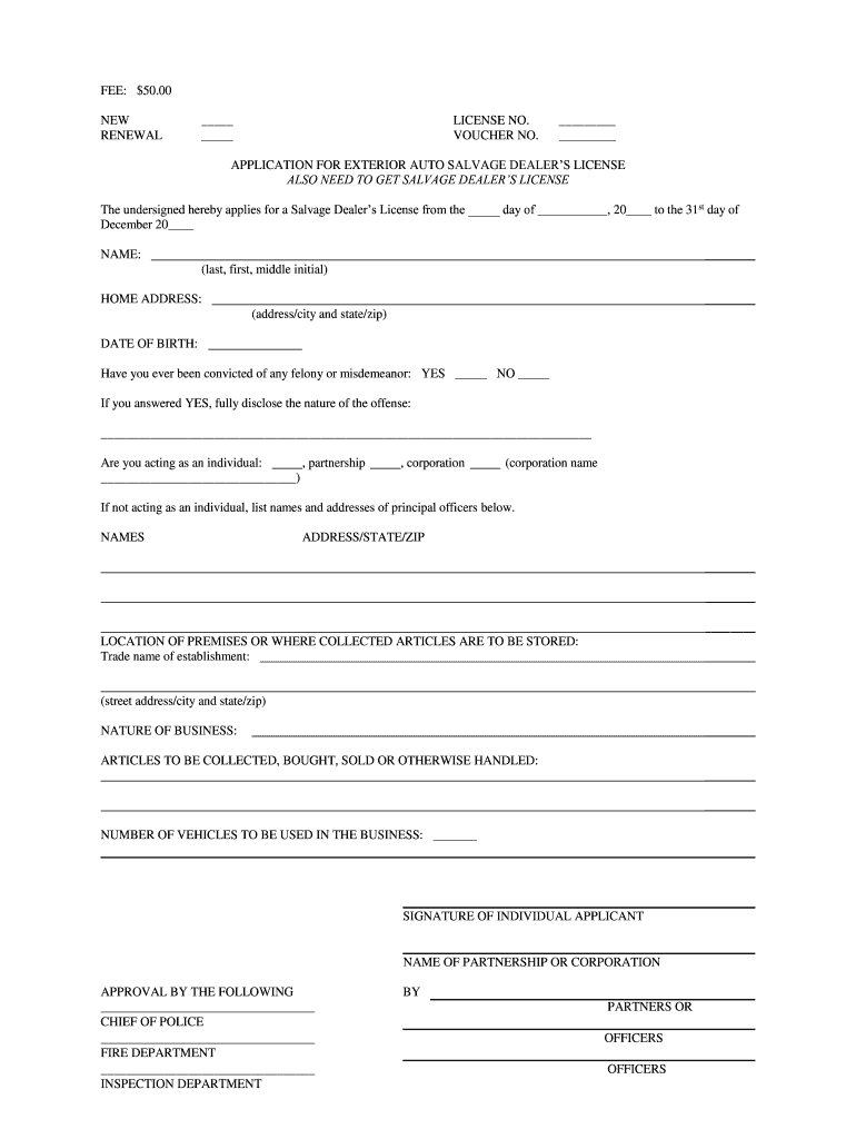 Fillable Online Auto Salvage Dealer License Fax Email Print pdfFiller