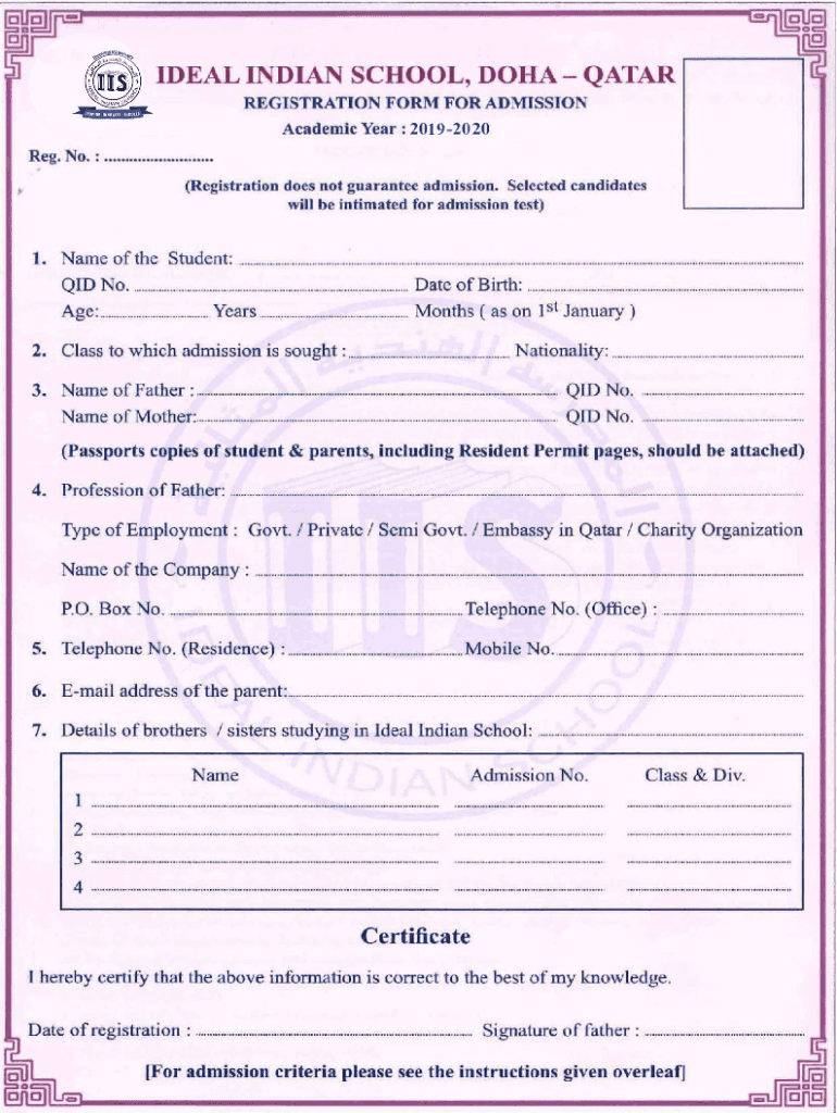 2019 2024 QAT Ideal Indian School Registration Form For Admission Fill 2019-2024-qat-ideal-indian-school-registration-form-for-admission-fill