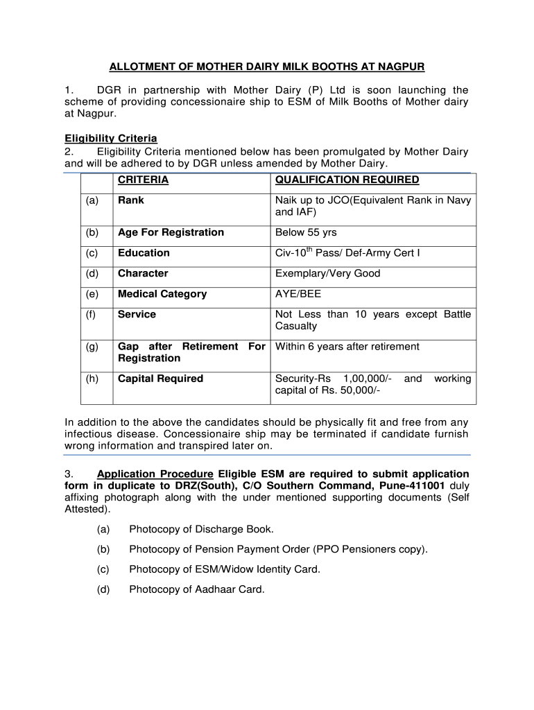 Mother Dairy Booth Allotment Fill Online, Printable, Fillable, Blank