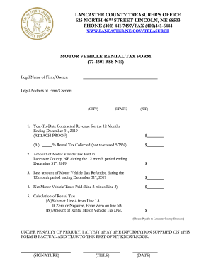 Fillable Online MOTOR VEHICLE RENTAL TAX FORM Fax Email Print  pdfFiller