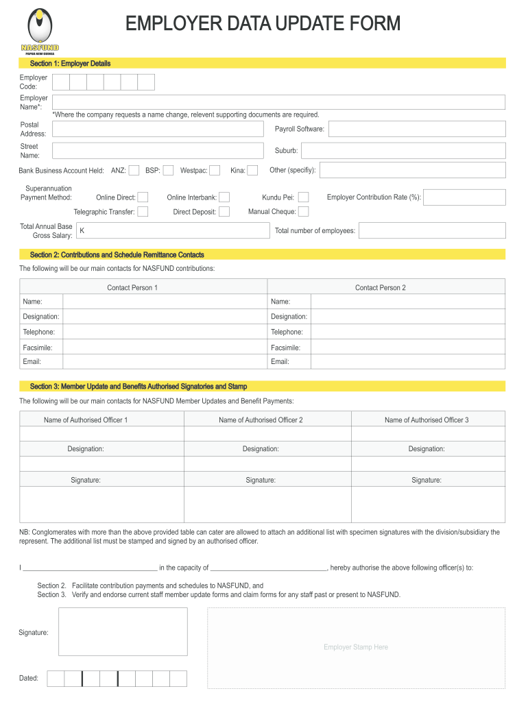 Fillable Online EMPLOYER DATA UPDATE FORM Fax Email Print - pdfFiller