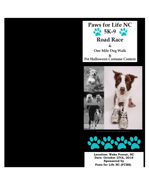 Paws For Life 5K -9 Road Race Registration Form