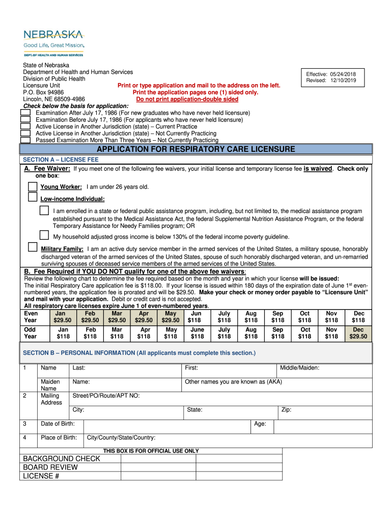 Fillable Online Respiratory Care License Application Fax Email Print