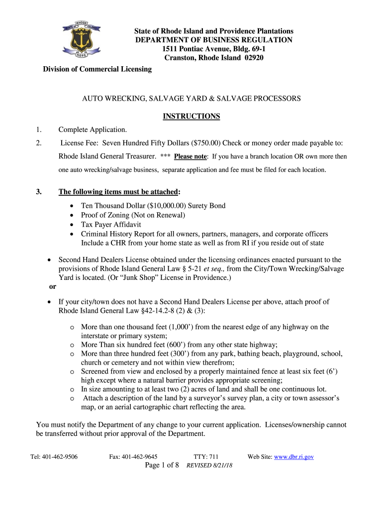 Fillable Online Auto Wrecking and Salvage Yards Rhode Island