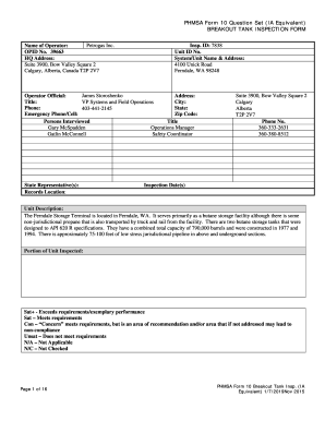 PHMSA Form 10 Breakout Tank Inspection