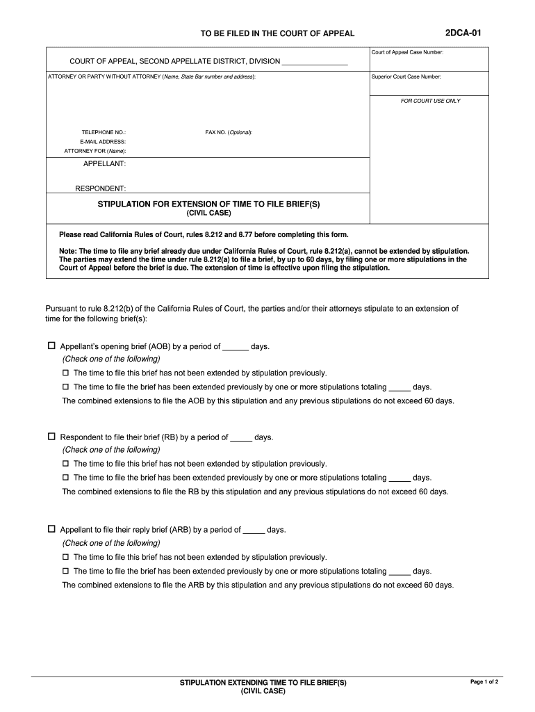 Stipulation form (2DCA-01) - California Courts Preview on Page 1