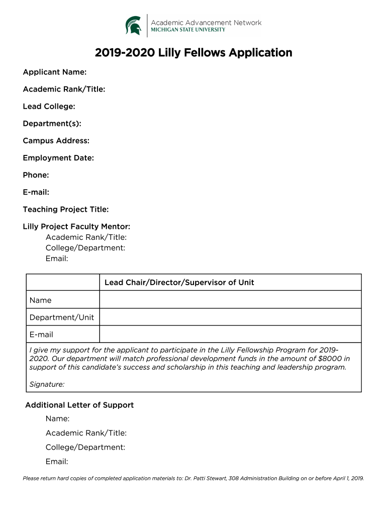 Fillable Online 20192020 Lilly Application Form Fax Email Print