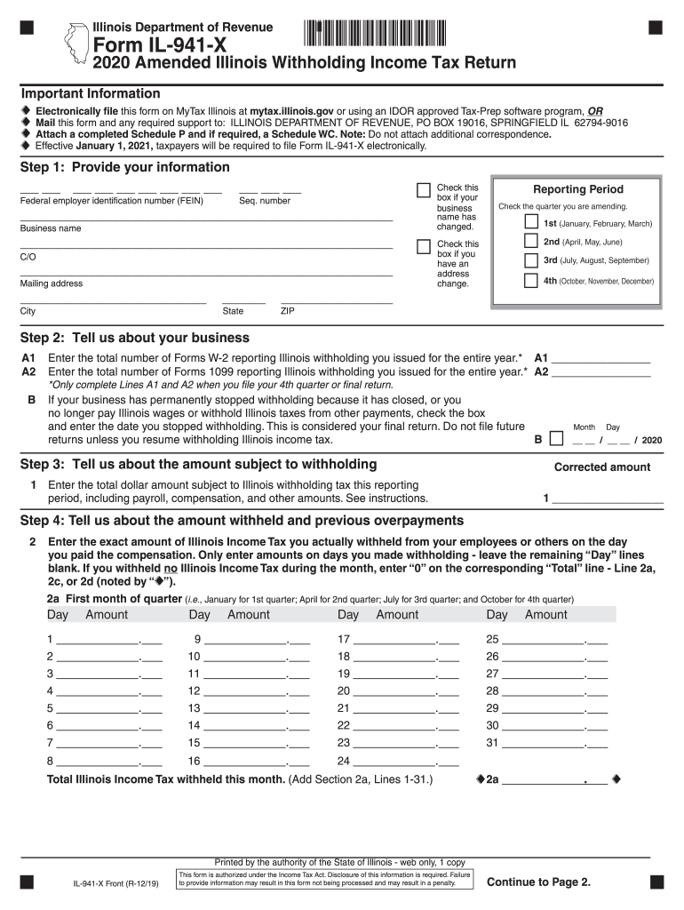 Fillable Online 2020 Amended Illinois Withholding Tax Return Fax Email Print pdfFiller