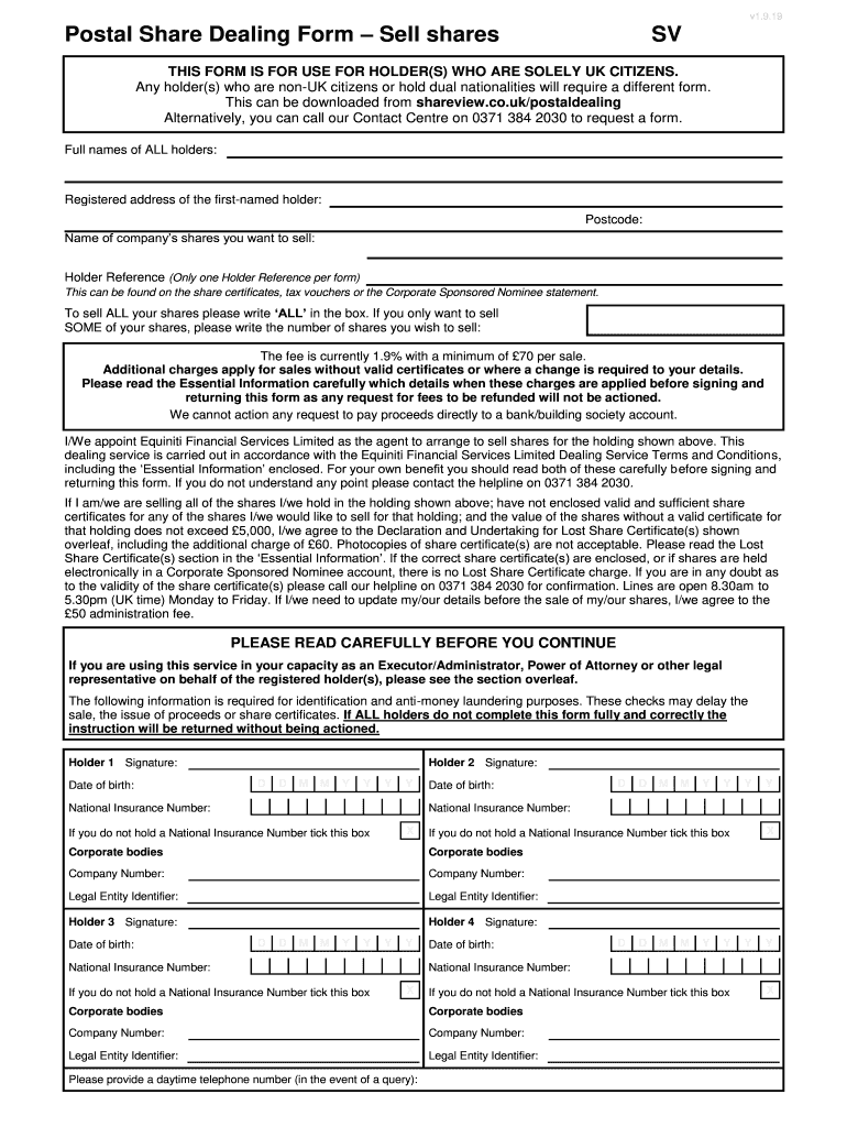 Fillable Online Equiniti Share Dealing Form - Fill Online, Printable ...