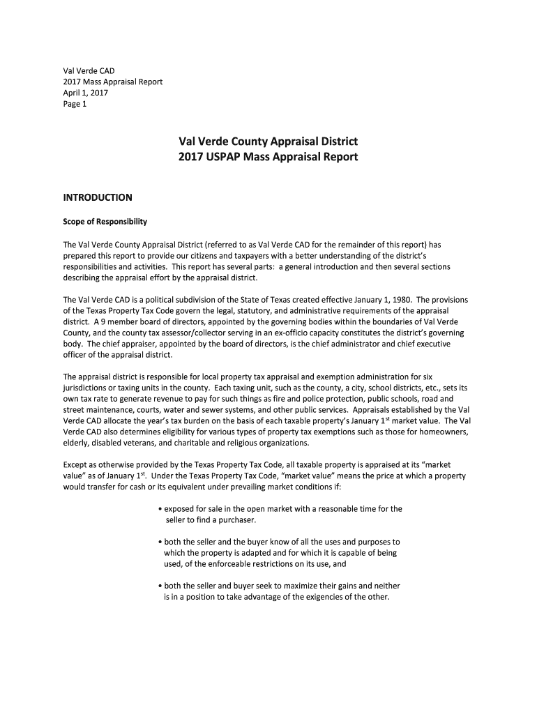 Fillable Online Val Verde County Appraisal District Reappraisal Plan