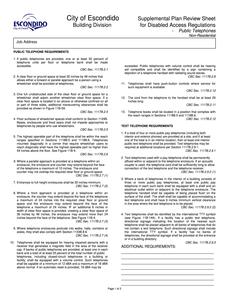 Fillable Online City of Escondido Supplemental Plan Review Sheet