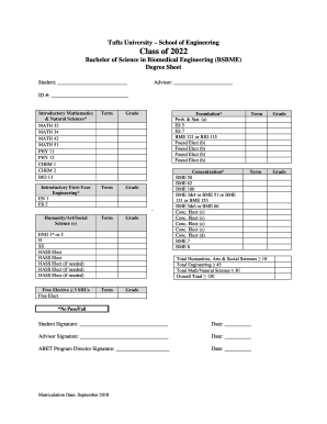 Class of 2022 BSBME Degree Sheet - Tufts Student Services
