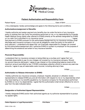 Fillable Online Patient Authorization and Responsibility Form Fax Email ...