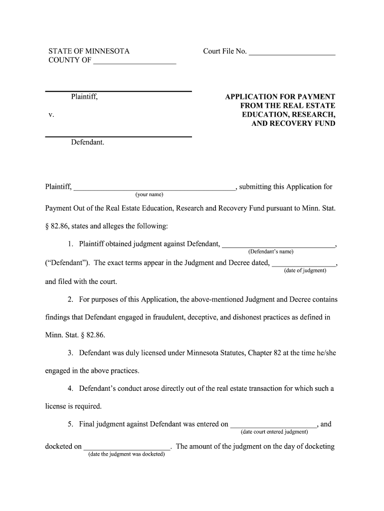 Fillable Online APPLICATION FOR PAYMENT. standar real estate recovery