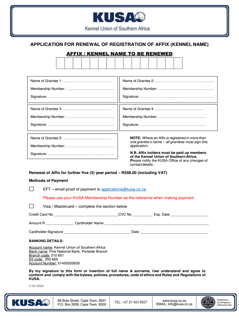 Fillable Online Affix/Kennel Name Forms Kusa Fax Email Print pdfFiller