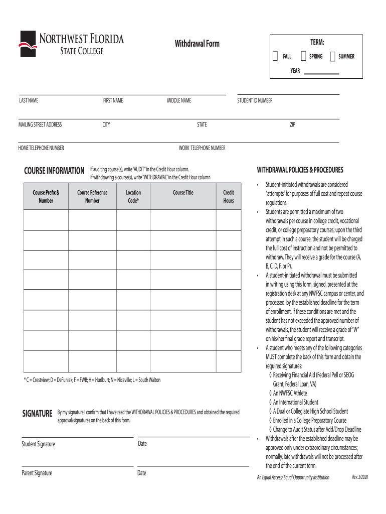 Fillable Online WITHDRAWAL POLICIES & PROCEDURES Fax Email Print