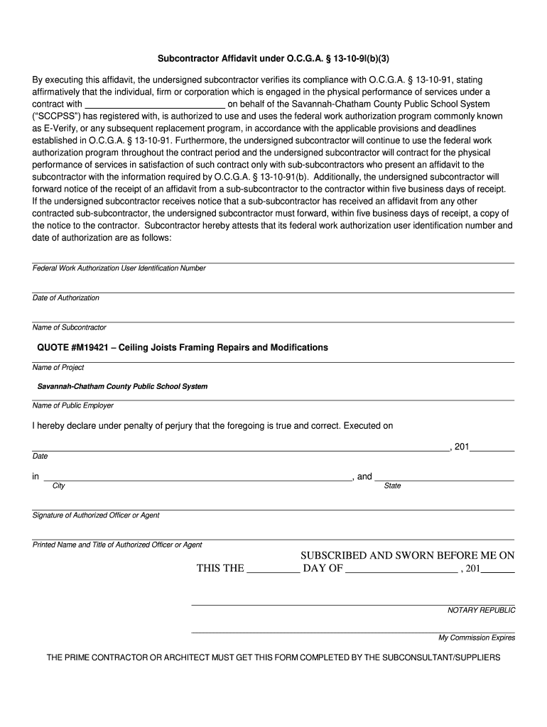 Subcontractor Affidavit under O C G A 13-10-91(b)(3) Preview on Page 1