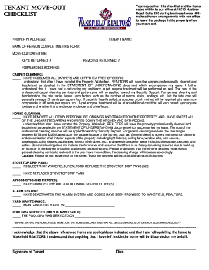 TENANT MOVE OUT You may deliver this checklist and the items ...