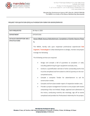 REQUEST FOR QUOTATION (RFQ) AUTHORISATION FORM FOR GOODS/SERVICES