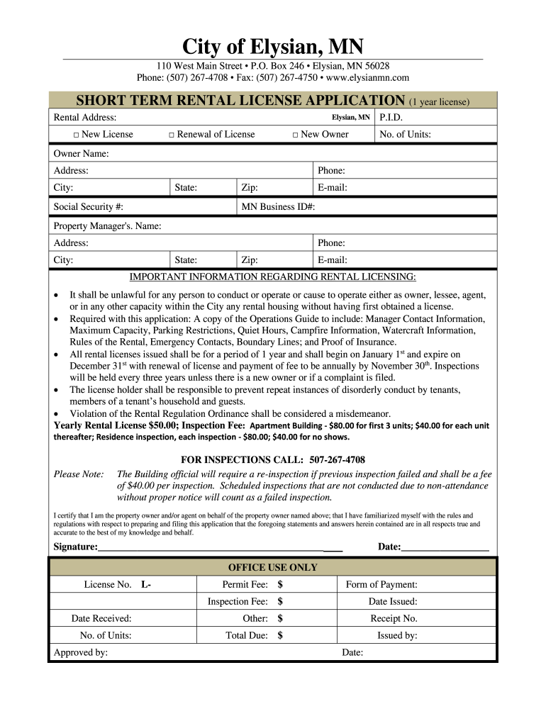 Fillable Online Fillable Online Rental License Application Elysian
