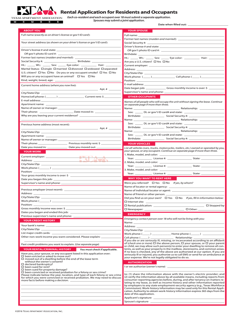 Fillable Online 2016 Rental Application Revised June 2016.indd