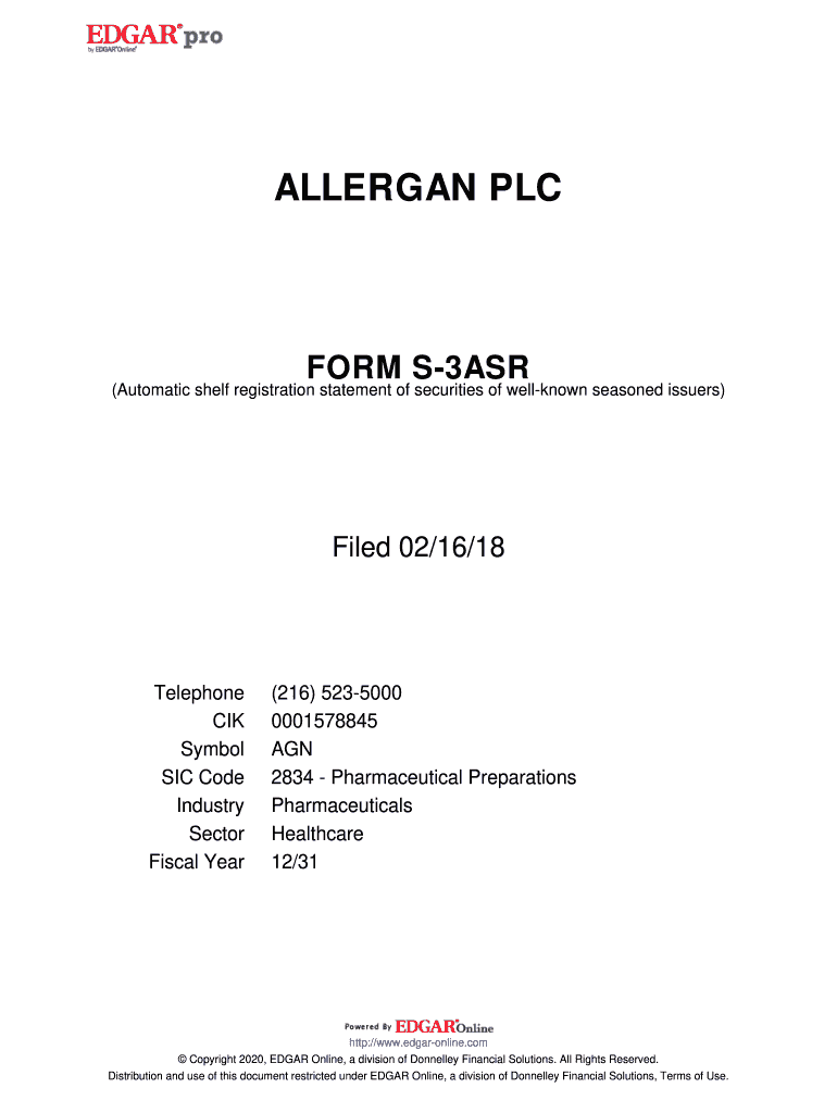 Fillable Online ALLERGAN PLC. FORM S3ASR (Automatic shelf registration