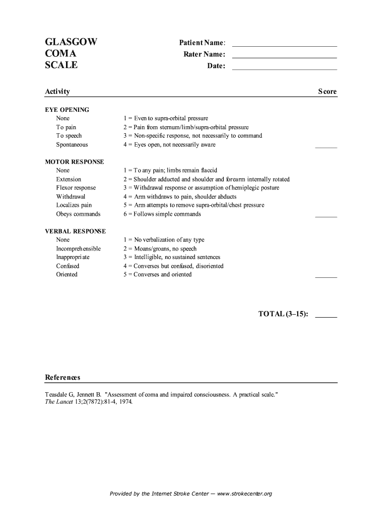 Fillable Online Glasgow Coma Scale. Glasgow Coma Scale Fax Email Print ...
