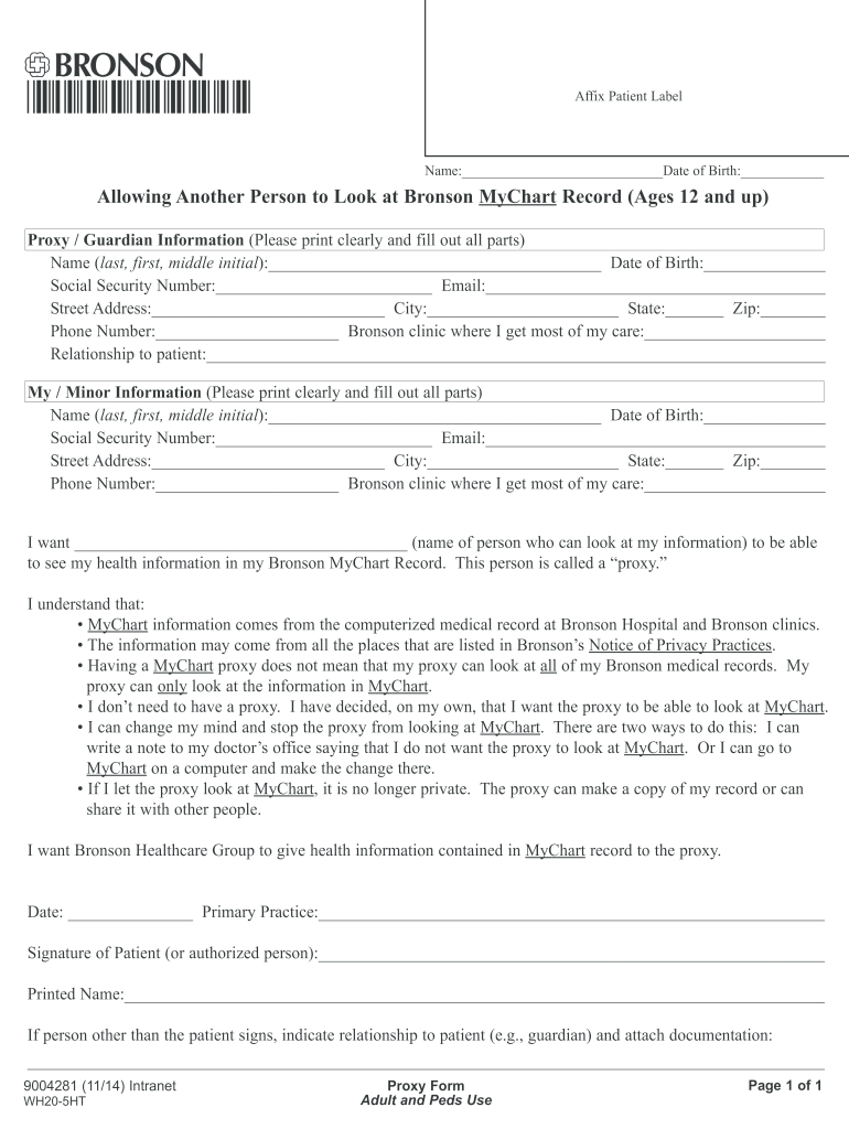Bronson Mychart Fill Online, Printable, Fillable, Blank pdfFiller