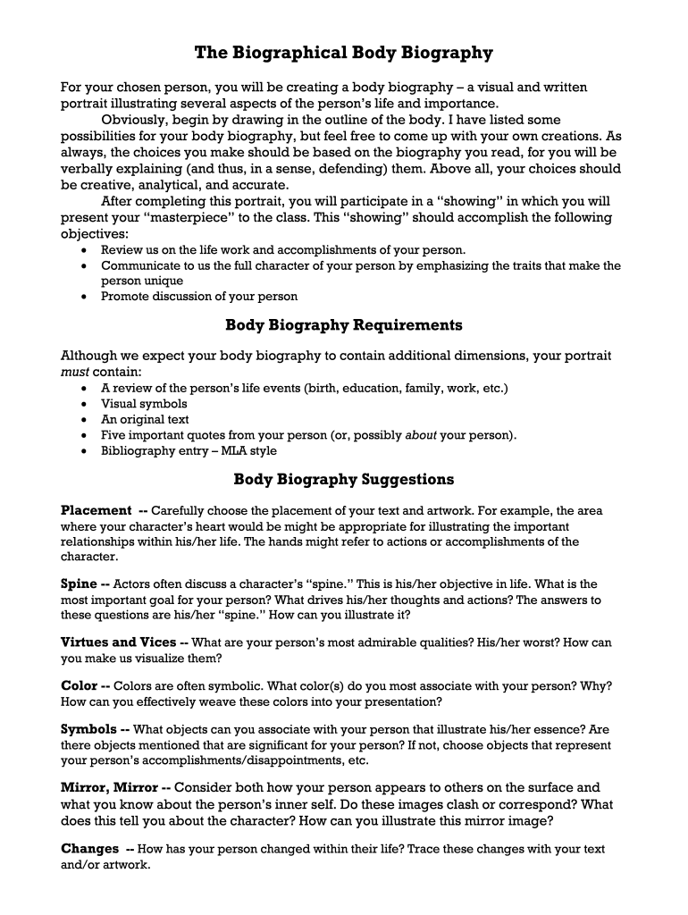 Body Biography Template Pdf Fill Online, Printable, Fillable, Blank