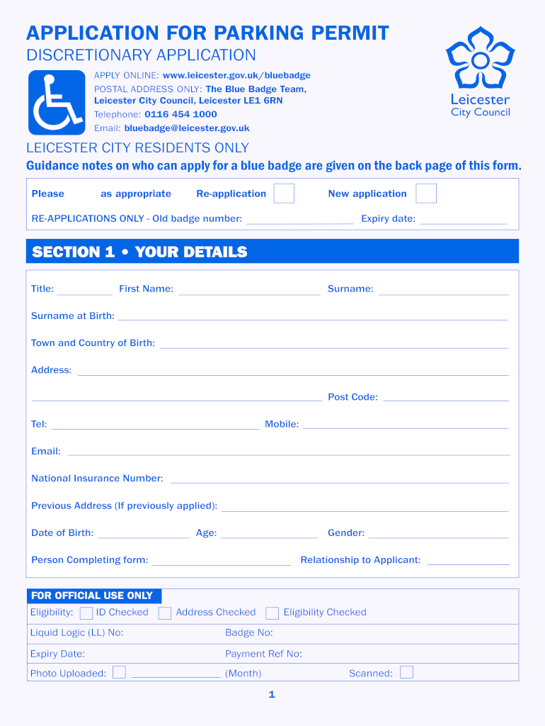 Fillable Online Discretionary Blue Badge form Fax Email Print pdfFiller