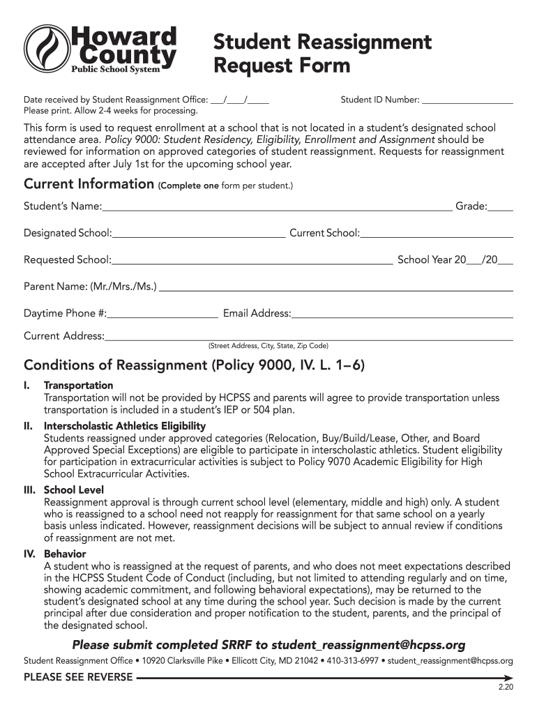 student reassignment request form Preview on Page 1