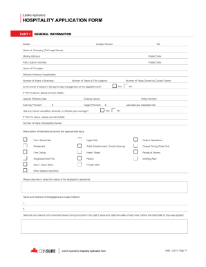 Hospitality Liability Application Form
