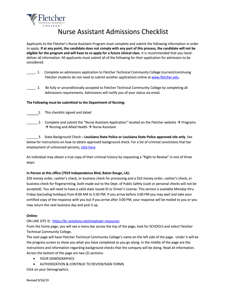 Fillable Online Applicants to the Fletchers Nurse Assistant Program