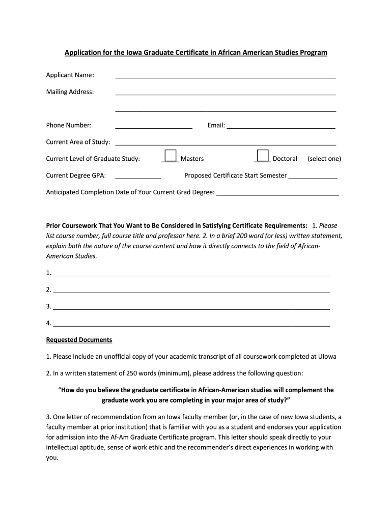 Fillable Online African American Studies certificate application and Fillable Online African American Studies certificate application and