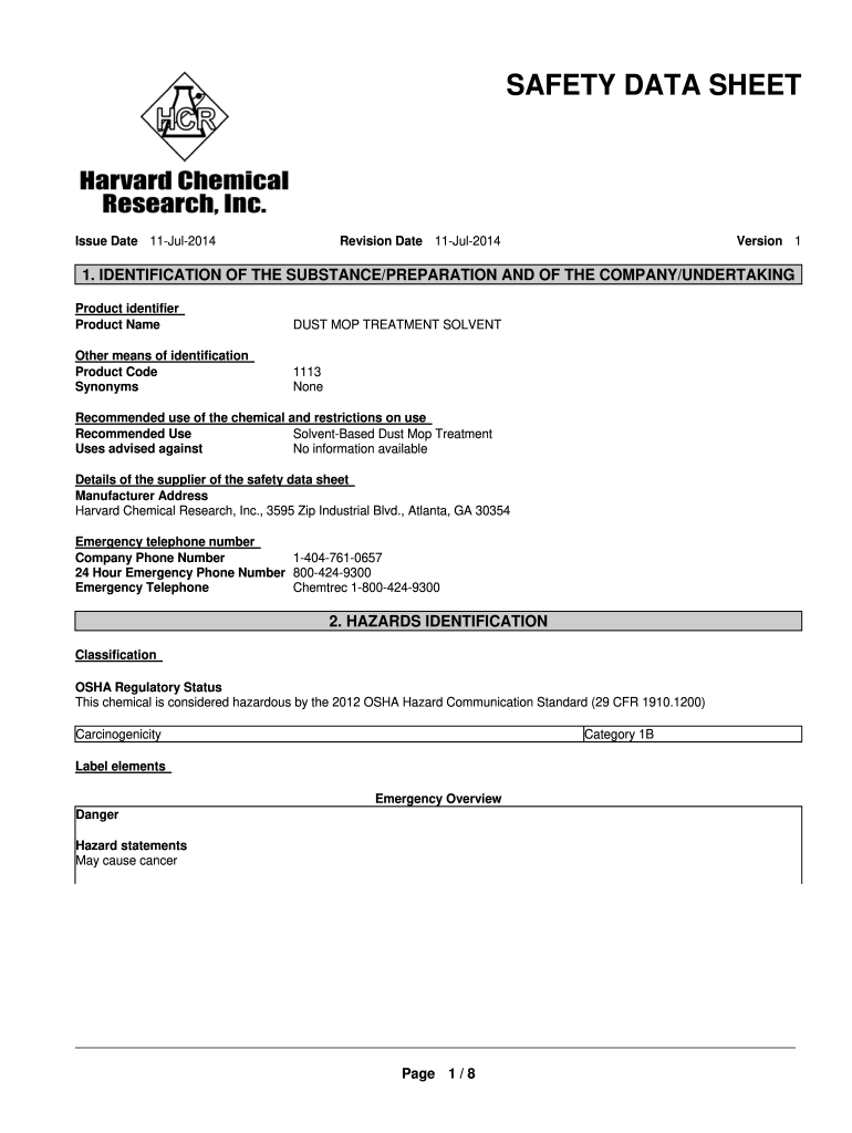 Fillable Online Dust Mop Treatment Solvent SDS.docx Fax Email Print pdfFiller