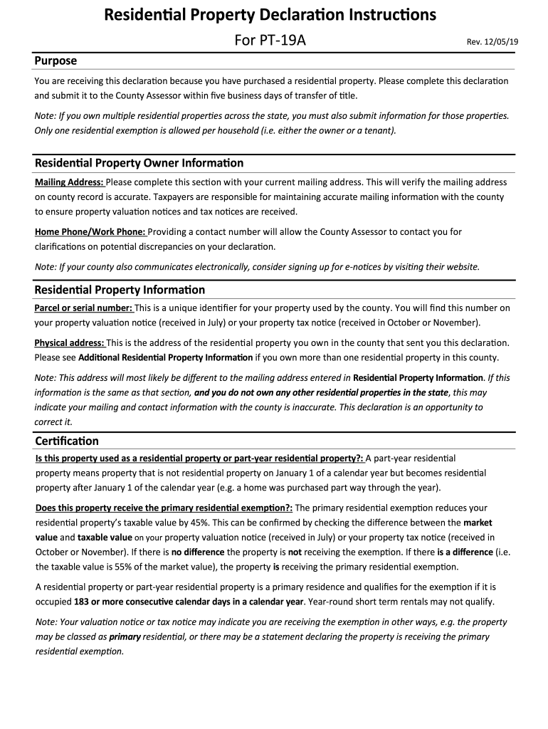Fillable Online Residential Property Declaration Instructions. Property