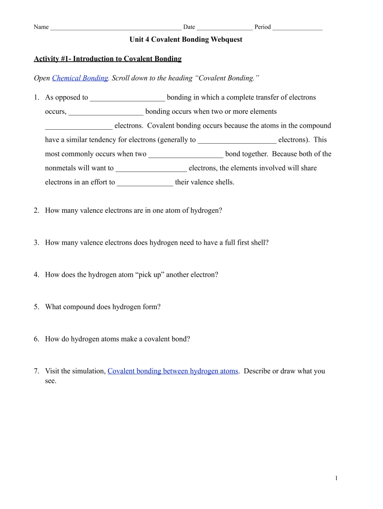 Chemical Bonding Webquest Answer Key Pdf - Fill Online, Printable ...