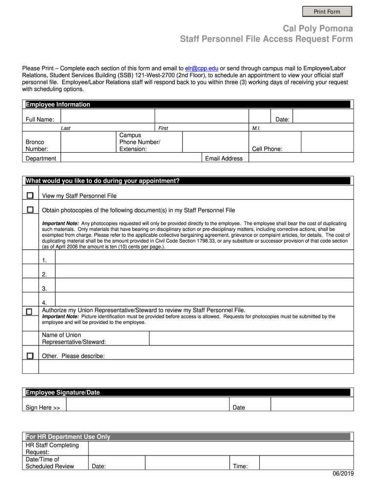 Fillable Online Staff Personnel File Access Request Form. Staff