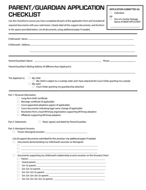 Parent/Guardian Application Checklist